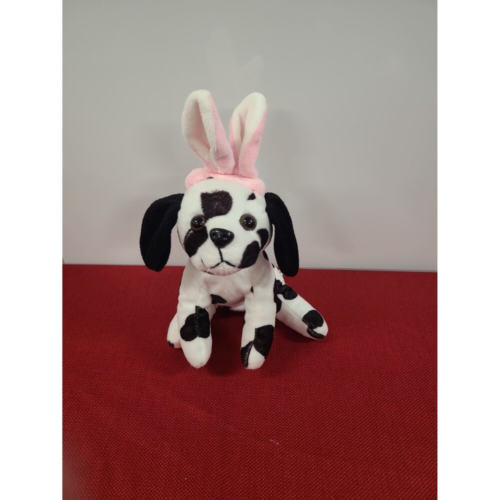 2015 Animal Adventure White Spotted Dog With Bunny Ears Plush Easter